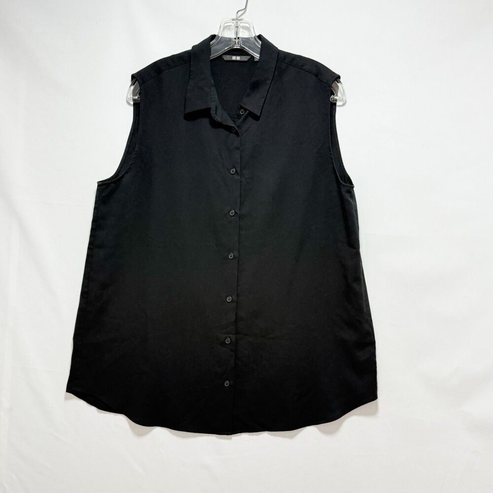 Uniqlo Women's Sleeveless Shirt Size L Black Up Collared Casual Summer - Picture 2 of 16